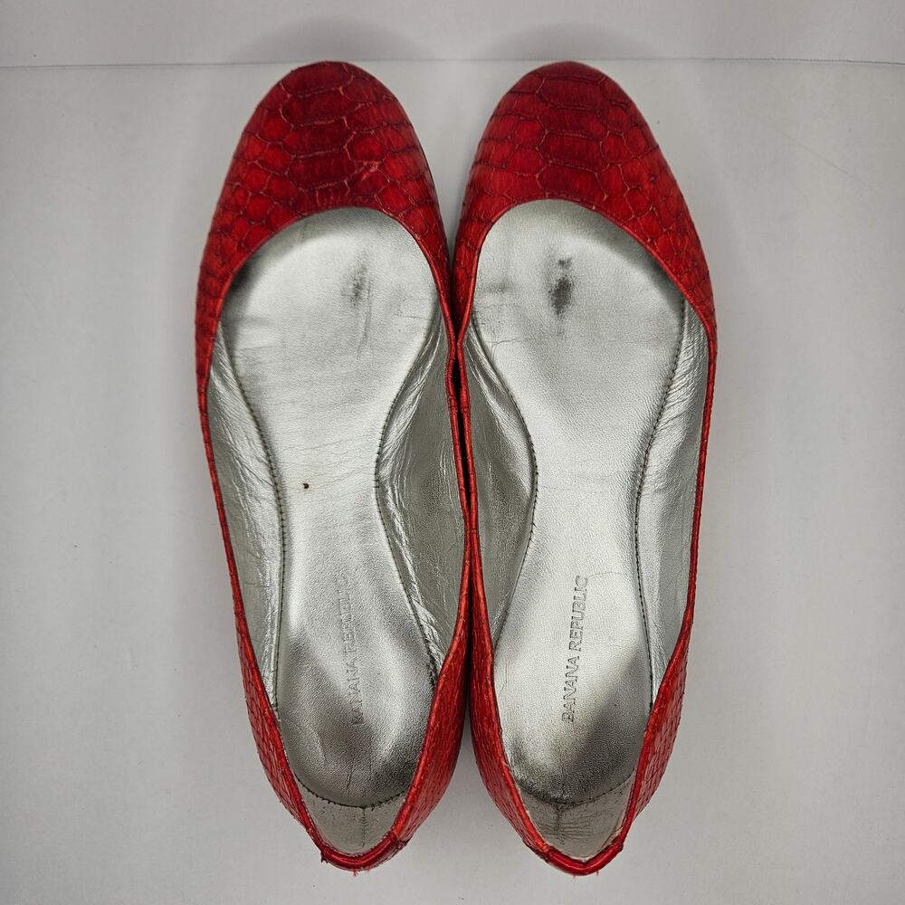 Banana Republic Red Leather Snakeskin Slip‎ On Ballet Flats Size 6.5 - Picture 7 of 9